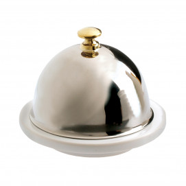 White Porcelain Butter Dish With Stainless Steel Lid